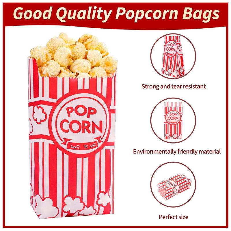 10pcs Paper Popcorn Bags Snack Food Packaging Container Wedding Birthday Party Popcorn Machine Accessories Supplies Movie Nights