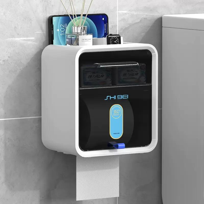Toilet tissue box without punching storage rack wall mounted roll paper suction box waterproof toilet paper holder
