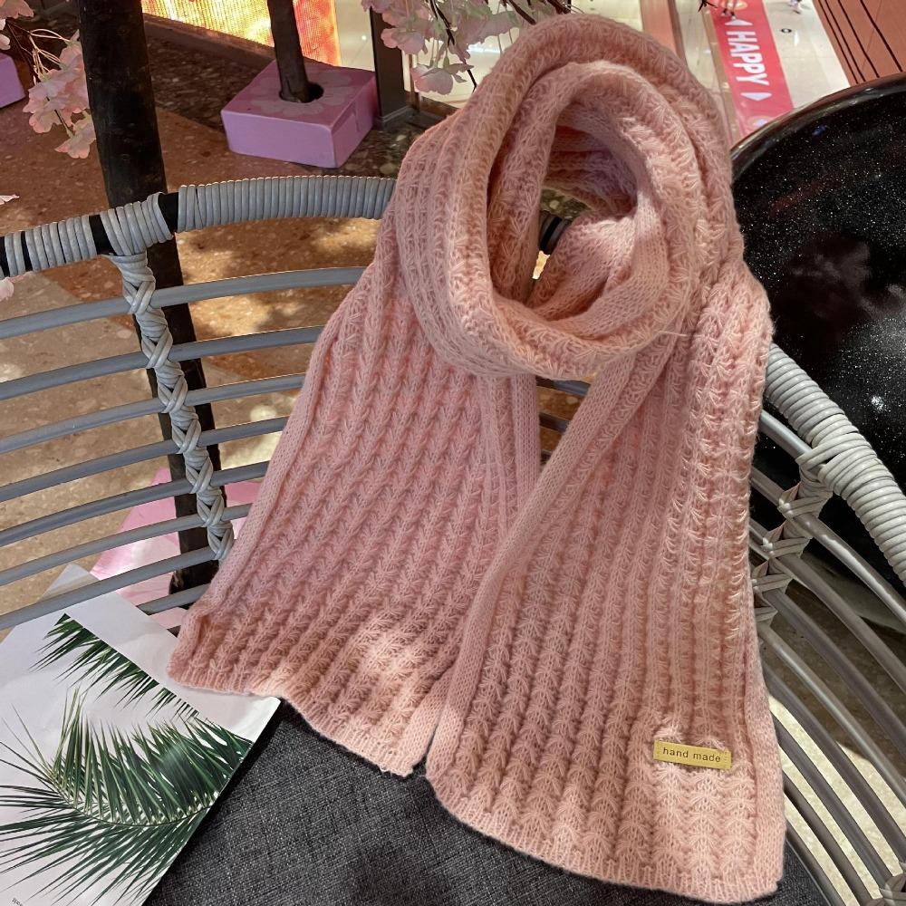 Classic Knitting Knitted Scarf Thicken Warm Winter Shawl Solid Color Windproof Long Shawl Student розовый