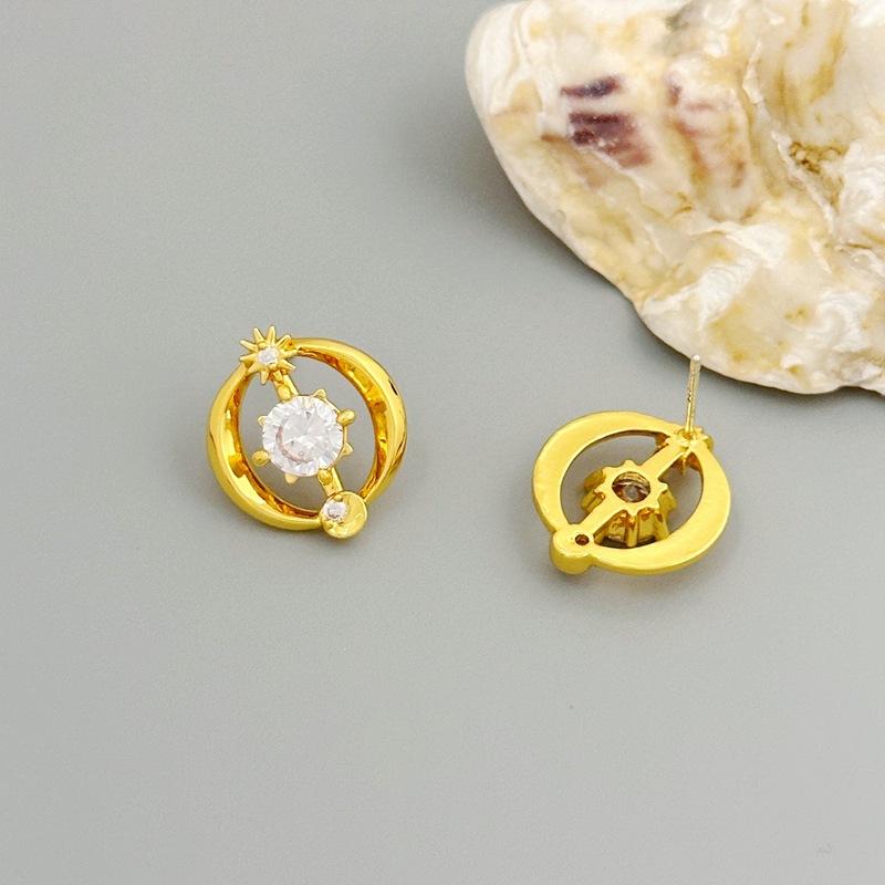 Light Luxury Design Fashion Earrings Women'S Geometry Round Sunflower Zircon Stud Earrings