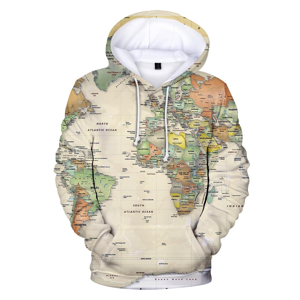 3D mapa světa Mikiny s potiskem Pánské/Dámské Mikiny Jaro Podzim Móda Běžné Hoody Pánské Sportovní oblečení Streetwear Nadměrné topy