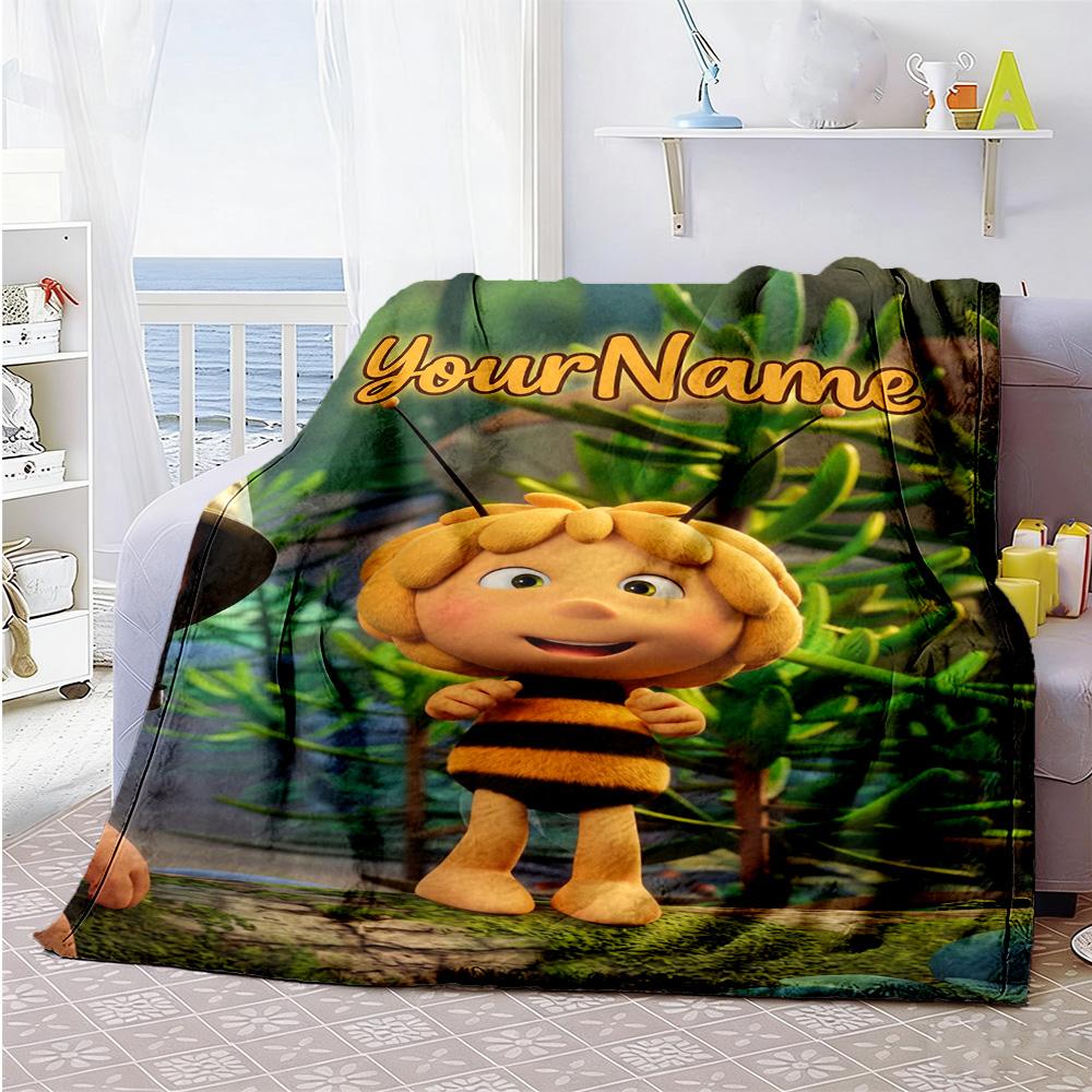 Biene Maja Customize Text Blanket Throw Personalized Blanket Soft & Cozy Versatile for Seaside Couch Sofa Home Decor Four Seasons Multipurpose