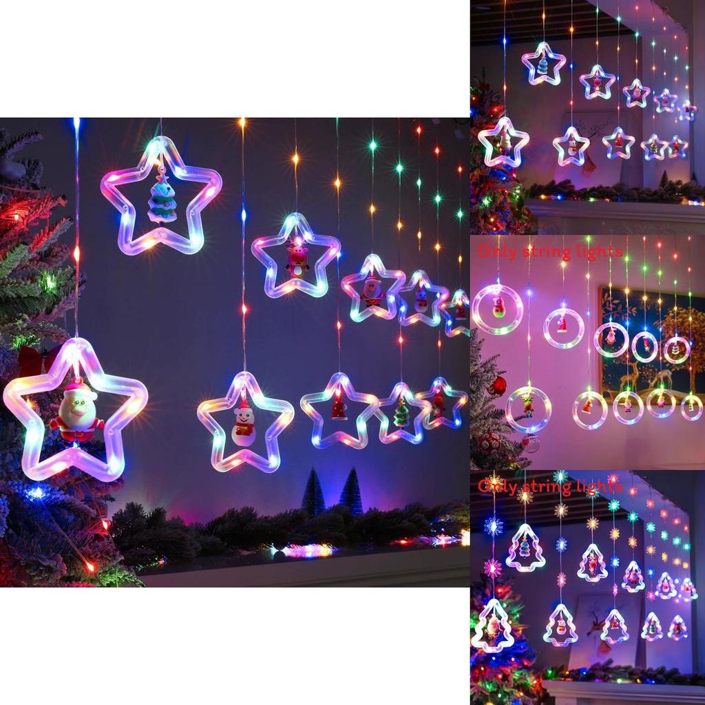Christmas Curtain Lights Tree Star Ring Shape Led String Decor For Holiday Celebrations