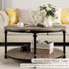 2-Tier Round Coffee Table Rustic Center Table with Storage Shelf for Living Room with Sturdy Metal Legs Wood Circle Coffee Table