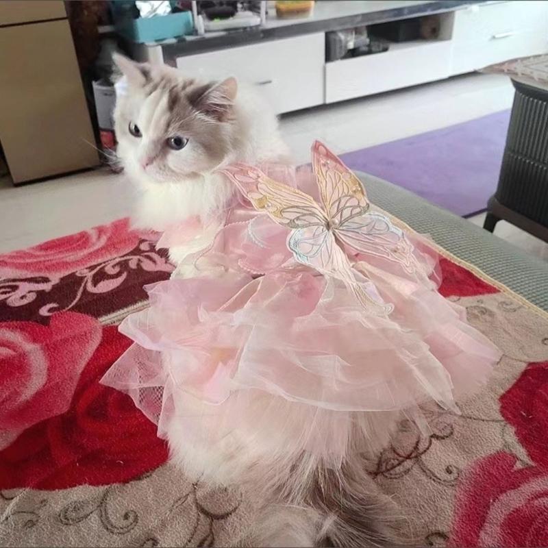 Pet Princess Gown for Cats and Small Dog Easy To Wear Butterfly Designs Cats Dress for Pet Birthdays and Photoshoots