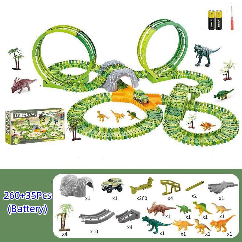 Dinosaur Race Track Set Rail Car Toys Assembly Bend Flex Racing Track Led Electronic Flash Light Car Toys for Children Years Gift