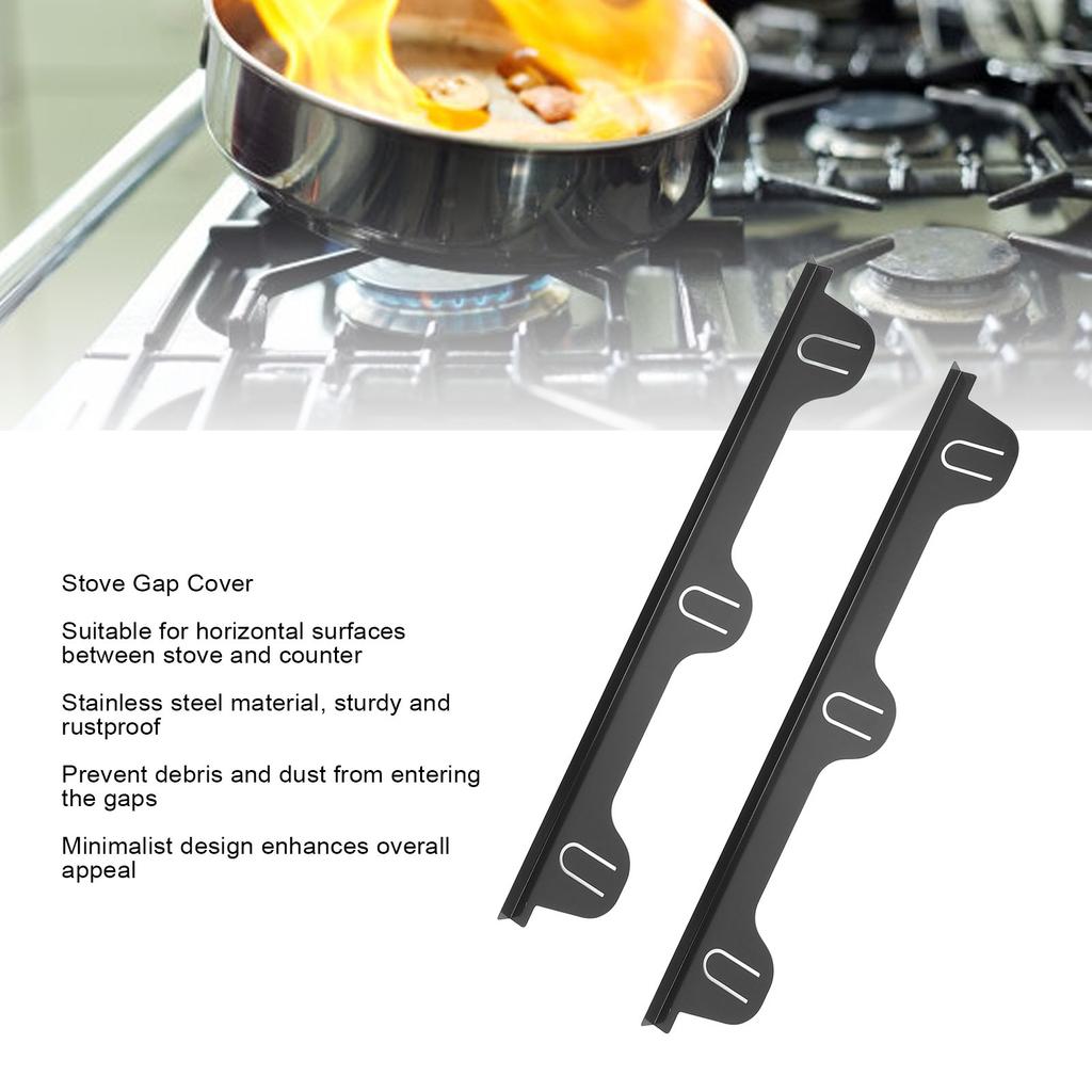 2PCS Stove Gap Covers Stainless Steel Side Gap Filler Protector for Kitchen Stovetop and Counter Black