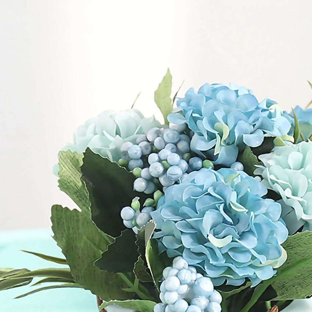Artificial Fake Potted Flowers Bouquet Hydrangea With Vase For Dining Table Home Decoration