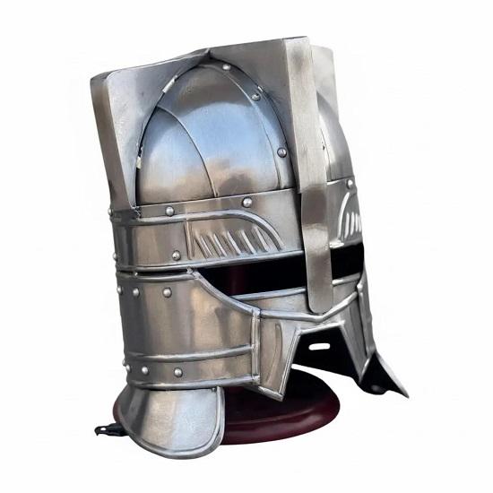 Fantasy Zwergenhelm Silber, Handgefertigter Mittelalterlicher LARP Krieger Stahlhelm, Cosplay Nachbildung Rüstung