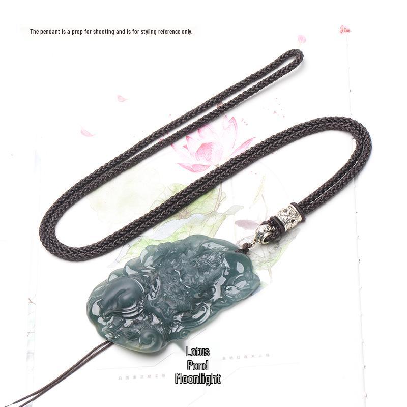 Fashionable Long Sweater Chain with Tibetan Silver Buckle Lanyard and Jade Pendant
