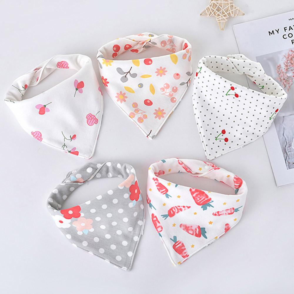 5pcs/lot Baby Bibs Triangle Double Cotton Bibs Cartoon Print Saliva Towel Baby Boys Girls Feeding Apron Cotton Bandana Bibs