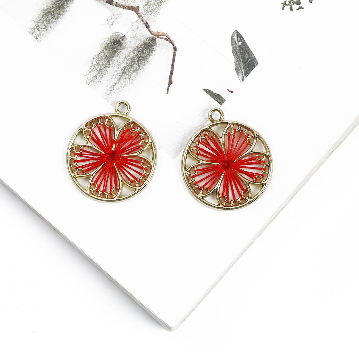 

2 шт. 25 мм сплав круглый пять листьев цветок эмаль подвески подвеска для ювелирных изделий DIY аксессуары красный