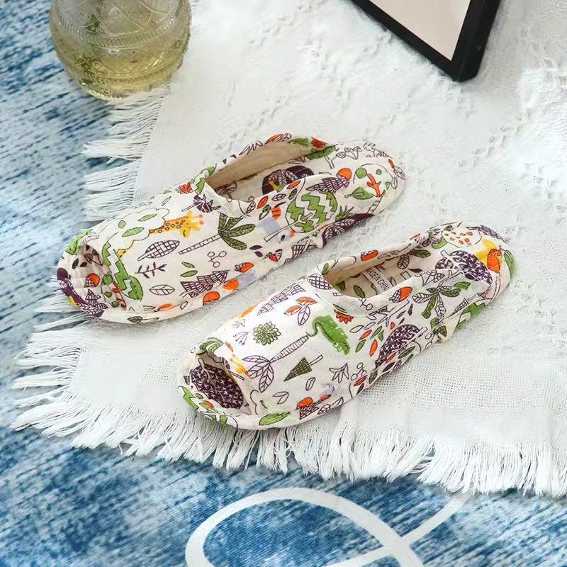 Atmungsaktive Baumwoll-Hausschuhe mit offenen Zehen, Stoffsohle und Krabbelmatte - Leise, Ganzjahres-Stil, Koreanisch