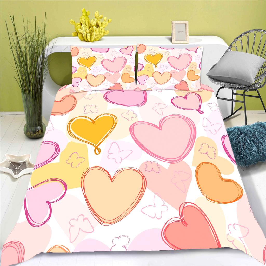 Love Cartoon Duvet Cover 3-Piece Set Bed Room Children Cute Polyester Soft Breathable Comforter Animation Bedding