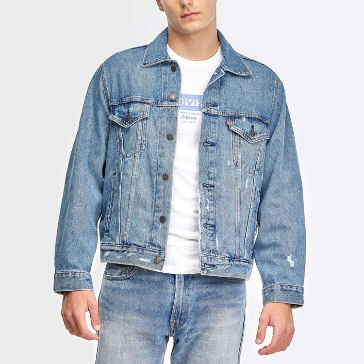 Levis Solid Color Ripped Collar Denim Jacket Unisex Jackets Blue 85248-0018