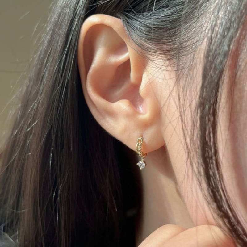 youngglow 14k chain drop cubic one touch ring earrings