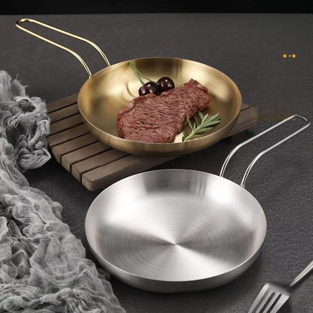 Handled Stainless Steel Frying Pan 18/20cm Snack Dish High-quality Serving Plate Barbecue