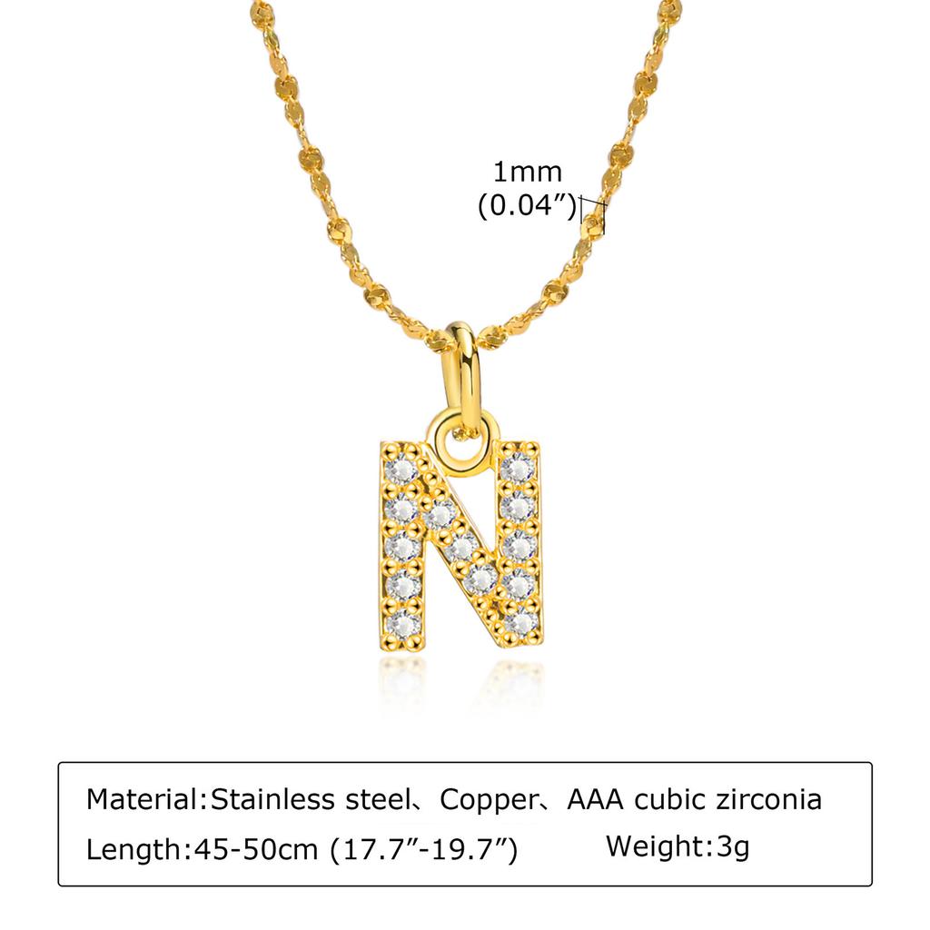 A-Z Initial 26 Letters AAA Cubic Zirconia Pendants Necklace For Women, Stainless Steel Dainty Charm Necklaces Fashion Jewelry