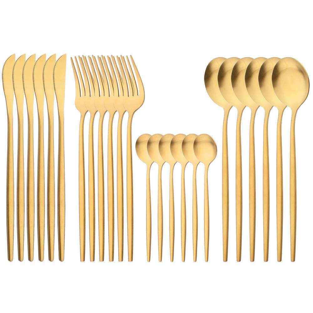 24-teiliges Luxus-Geschirrset aus schwarzem Gold, Messer, Gabel, Löffel, Besteckset mit Geschenkbox, Edelstahl-Geschirrset, Küchenbesteck, spülmaschinenfest