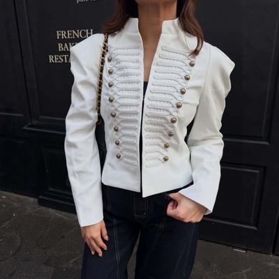 Womens Vintage Napoleon Style Stand Collar Jacket With Frog Buttons Slim Fit Elegant Retro Outerwear