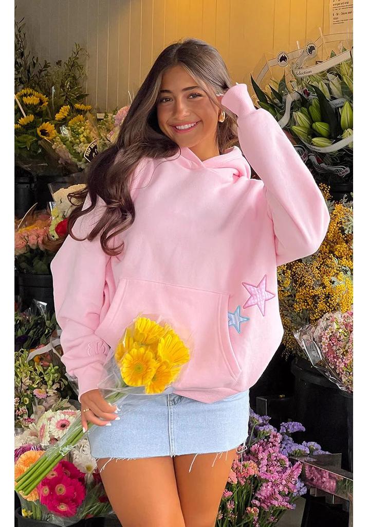 Women's Fleece-Lined Hoodie with Letter Print & Kangaroo Pocket