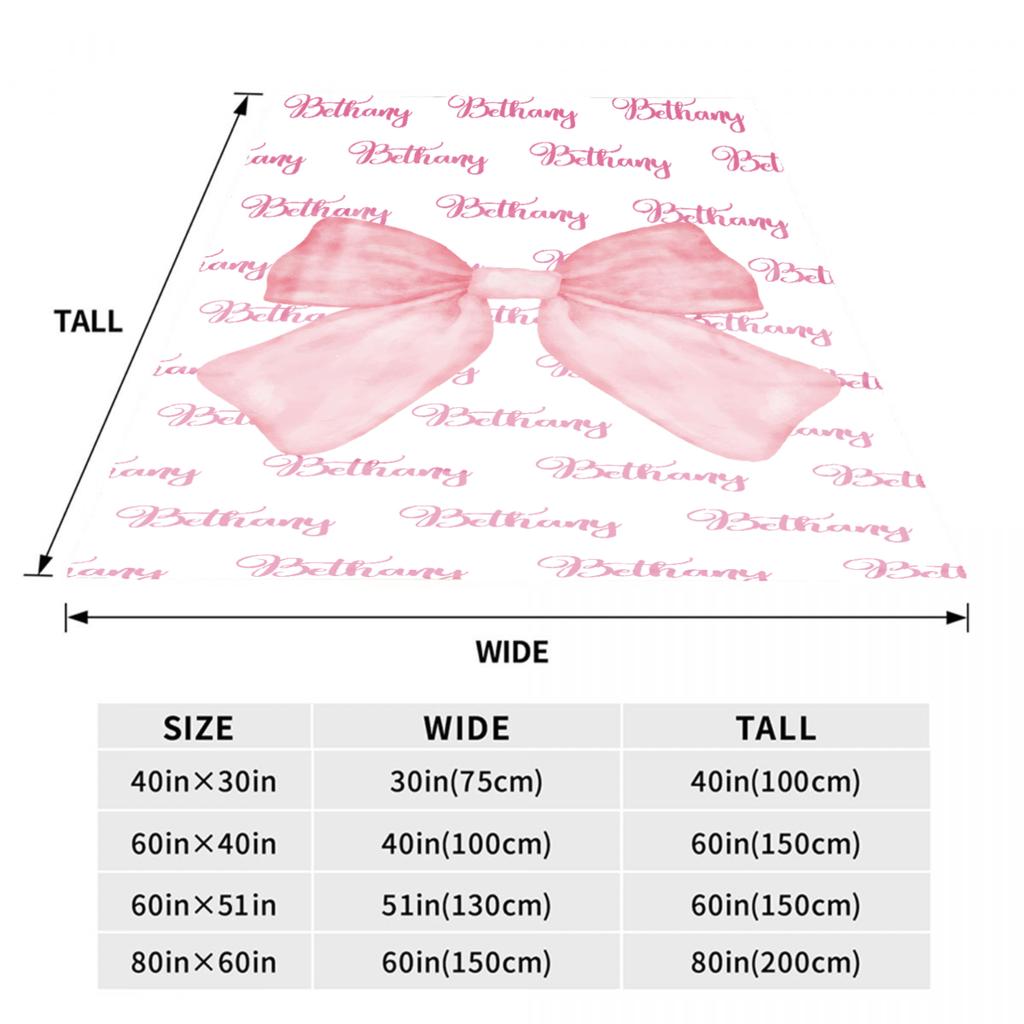 Pink Bow Blanket Custom Name Personalized Flannel Baby Blanket For Sofa Soft Birthday Gift Customized Blankets For Boys Girls