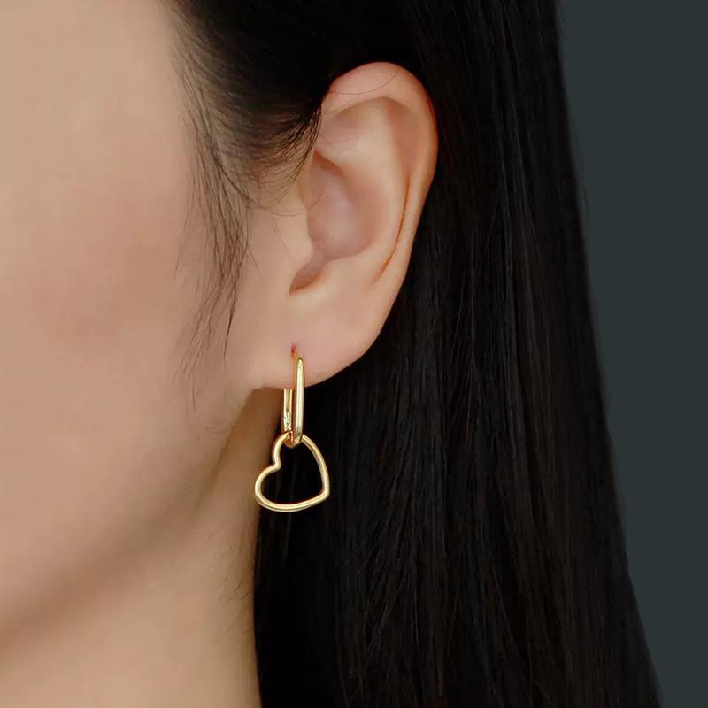 WOSTU 925 Silver INS Geometric Heart Rectangle Hoop Earrings Women Euro US Metal Style Drop U Huggies Hoops Link Drop Earring