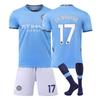 Teens Kids Adults Custome Name Football Kits 2024-25 Manchester City Home #17 DE BRUYNE Training Jersey Set with Socks