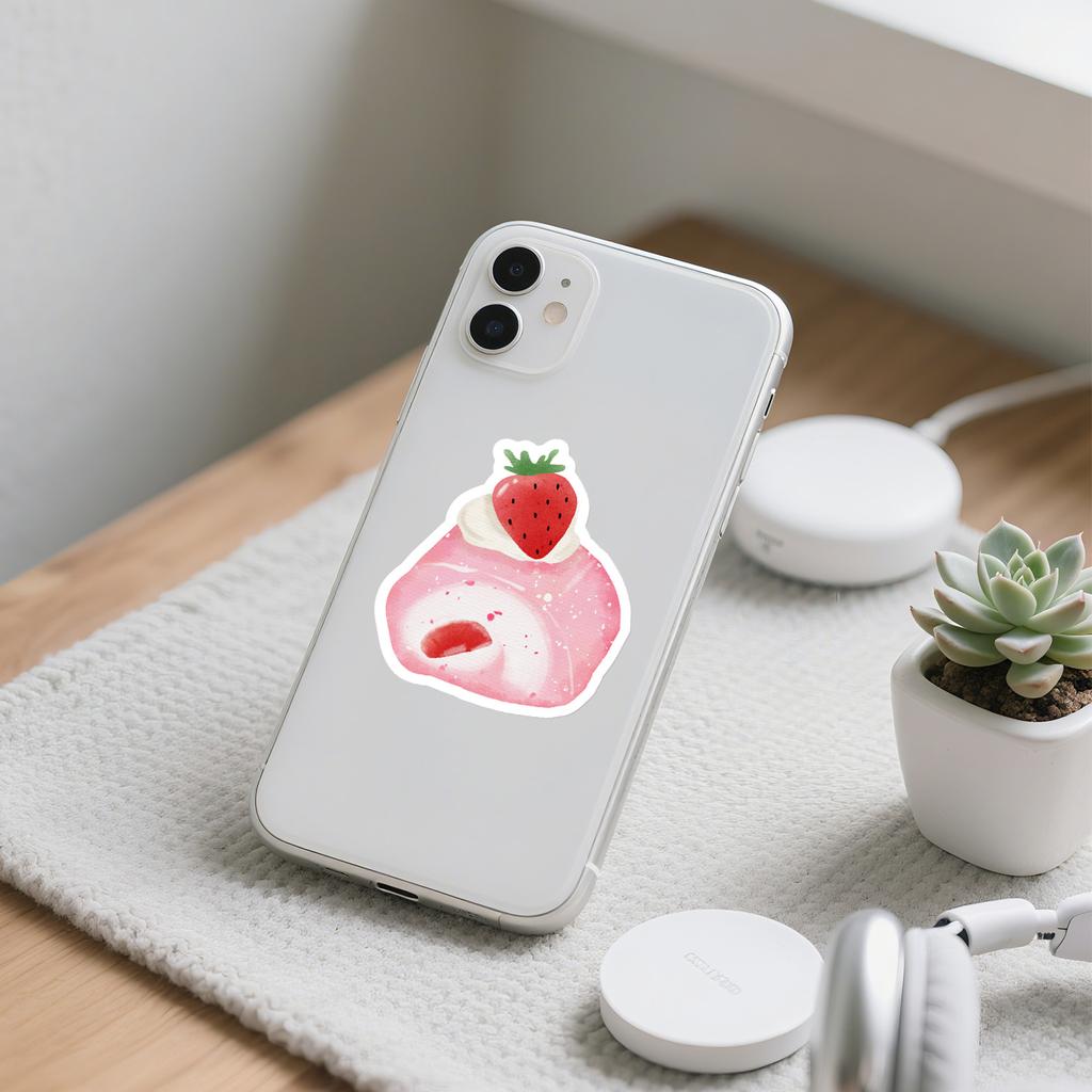 50 Pink Strawberry Graffiti Stickers Water Cup Mobile Phone Waterproof Decorative Stickers Creative Strawberry DIY Stickers