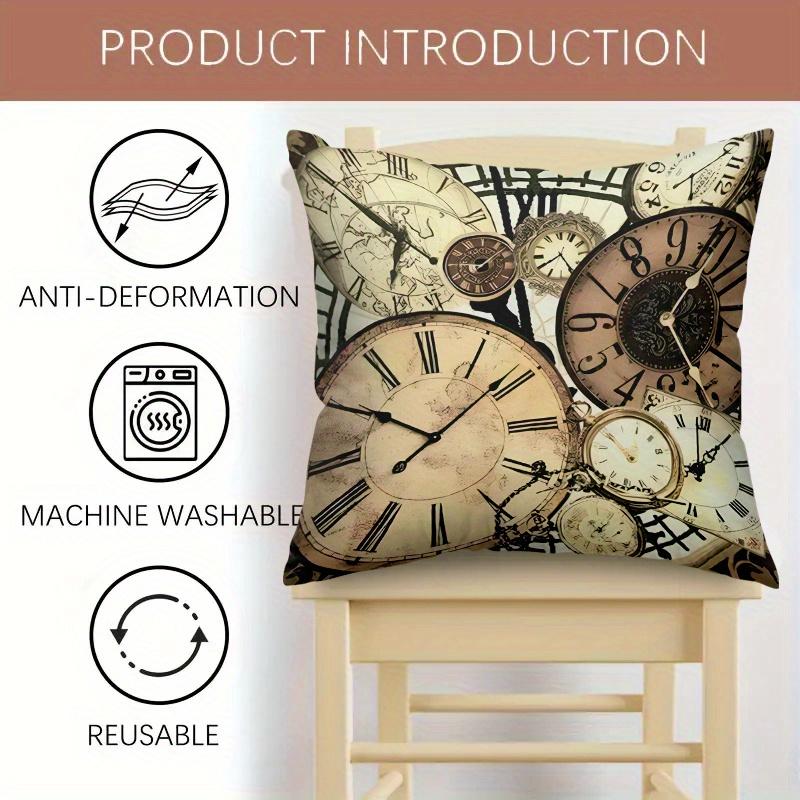 Double Sided Vintage Clock Design Soft Throw Pillow Cover For Bed Sofa And Chairs Home Decor Accent