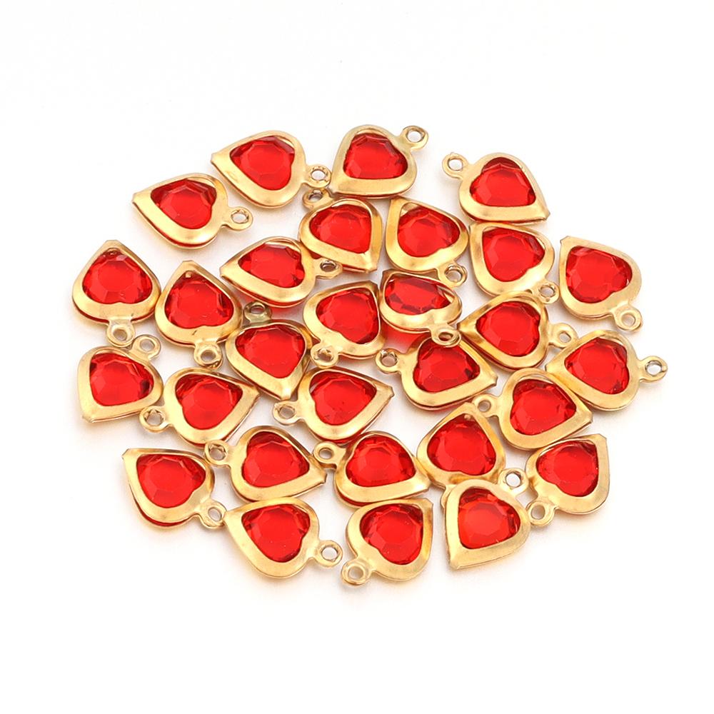 10pcs/lot Color Heart Crystal Charms Stainless Steel Edged Pendants for DIY Necklace Earring Bracelet Jewelry Making Accessories