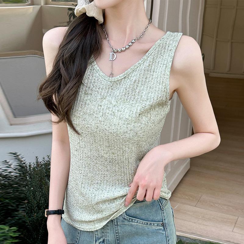 

8 Waffle Small Suspender Vest Women s Inner Wear Summer Outer Wear Lazy Wind Sleeveless Loose Versatile Bottom Top XL fits 125-70kg