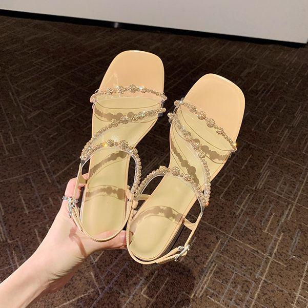 Grape mother studiolee square head flash diamond word with high heels thick heel sandals women's 2025 new summer