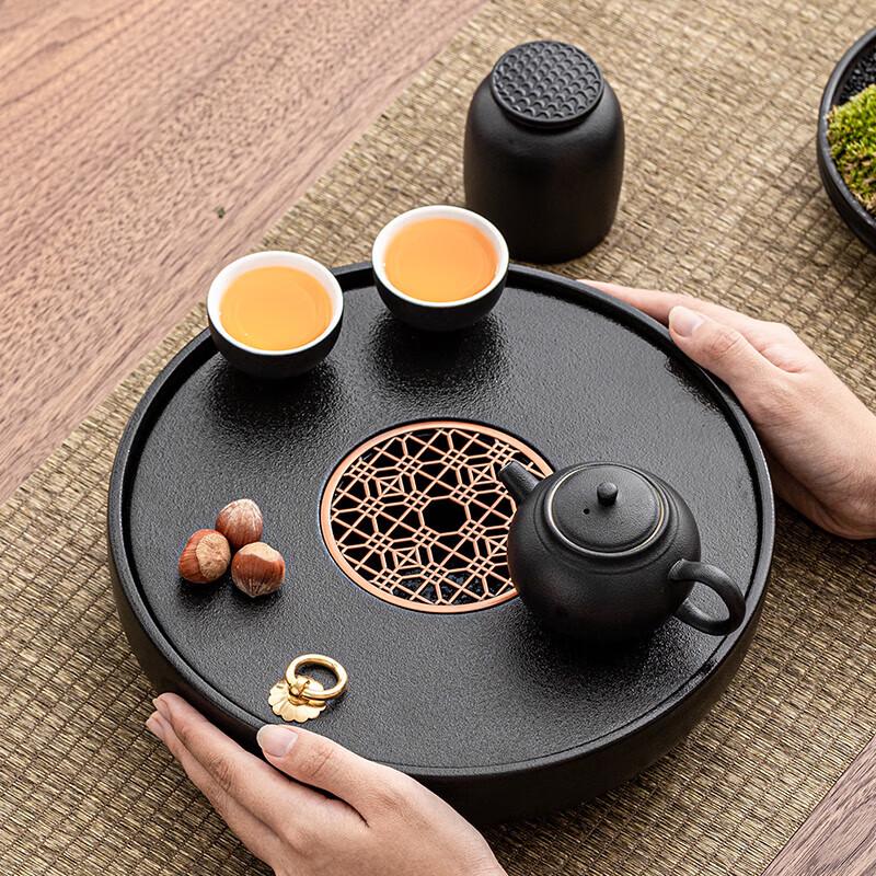 Gold Inlaid Jade Black Pottery Tea Set