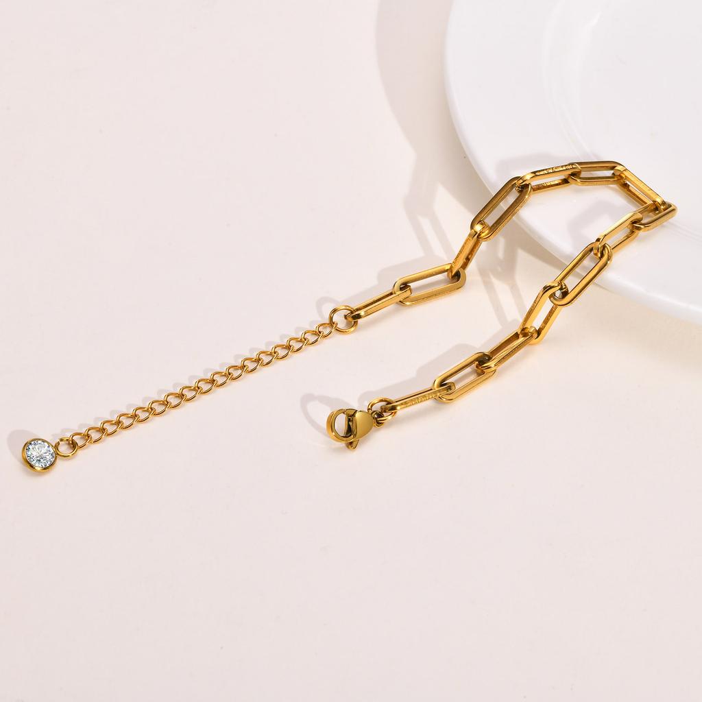 Paperclip Chain Bracelet for Women , Rectangle Link Stainless Steel, Adjustable Fashion Jewelry