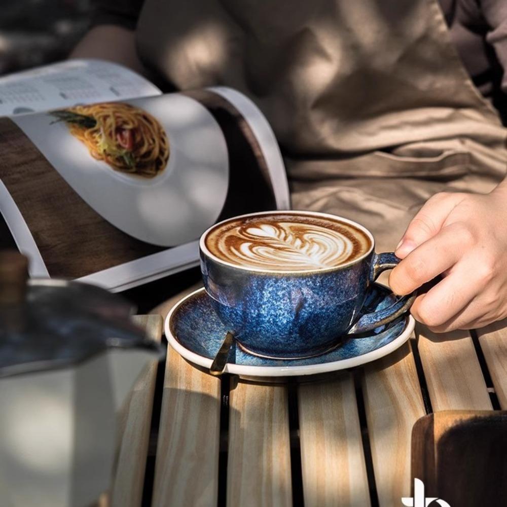 Ceramic Japanese Latte Coffee Cup and Saucer Set Professional Thickened High-end Delicate Cabo Latte Espresso Cup