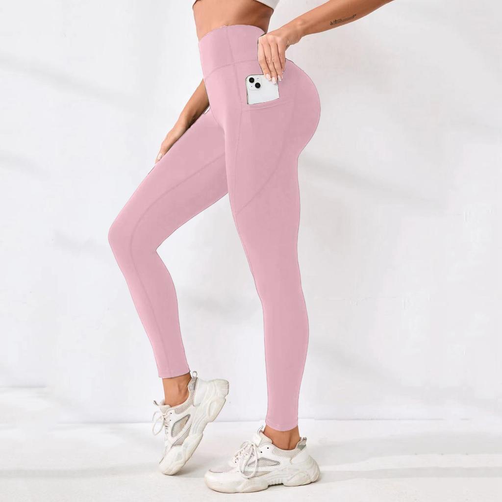 Women's Fashion Color Stitching High Waist Hip Pocket Outdoor Sports Pants Fitness Tight Base Cropped Pants