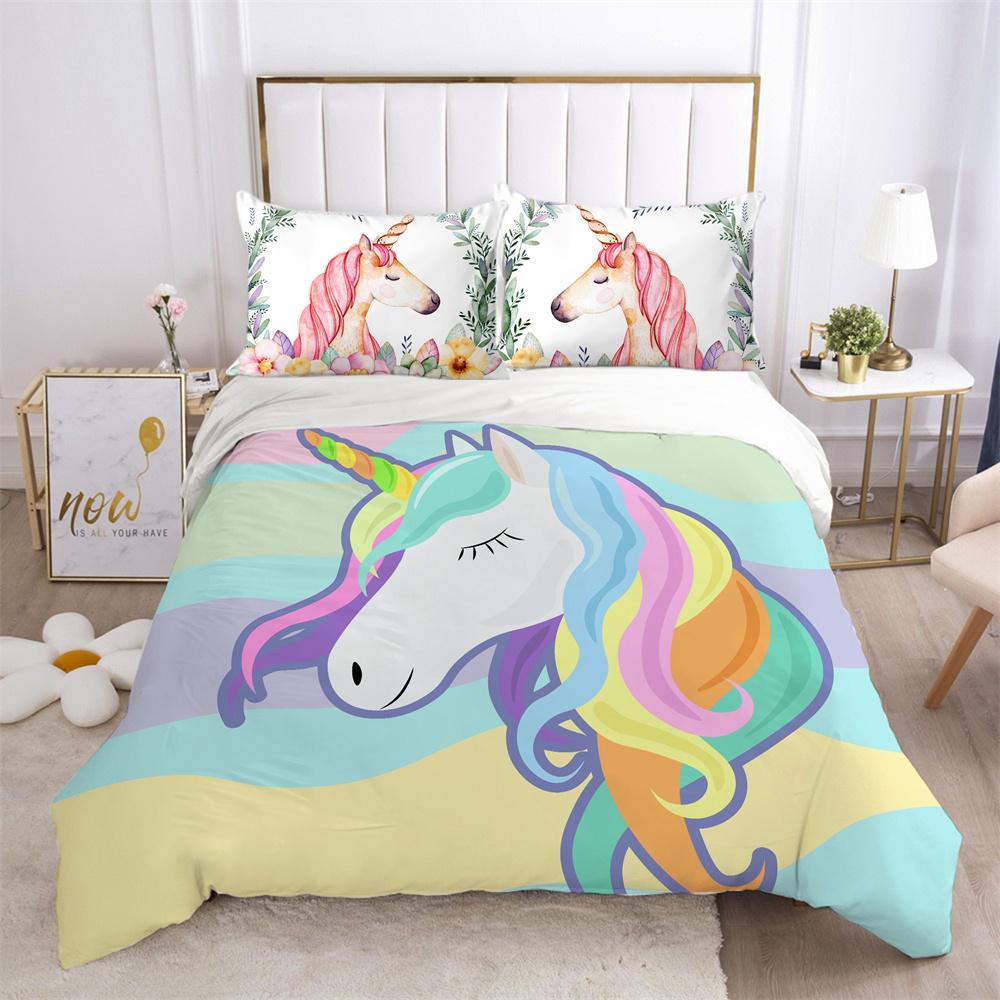 Unicorn Printed Bedding Set King Size Teen Bed Clothes Soft Highend Polyester Fashion Home Bedding Set