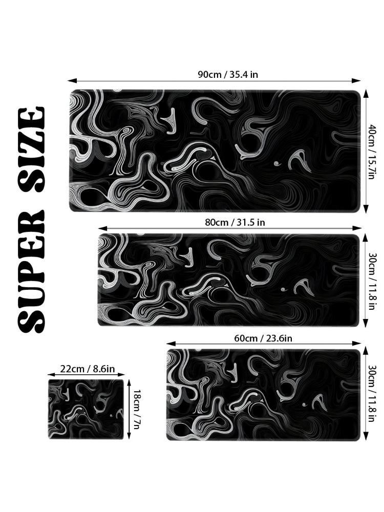 Black Fluid Mouse Pad Large Computer Office Game Table Mat 90x40 Xxl Rubber Nonslip Stitched Edge Keyboard Mats Long Desk Pads