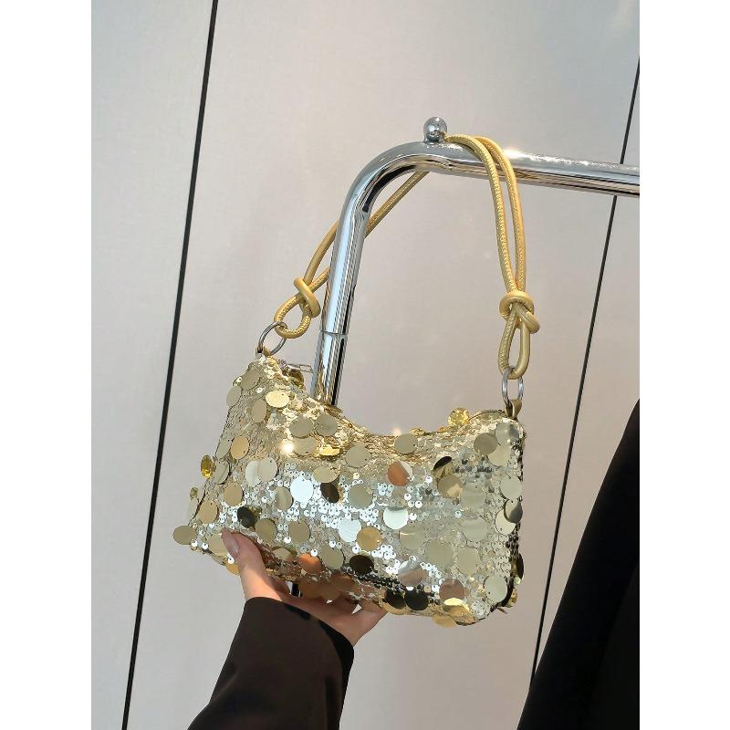 1 Gold Glänzende Halbmondförmige Damen-Umhängetasche
