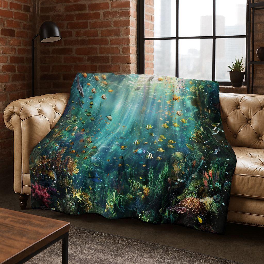 2026 New Underwater World Sea Dolphin Turtle Coral Art Flannel Blanket,Cozy Soft Throw Blanket for Home Bedroom Bed Sofa Kids