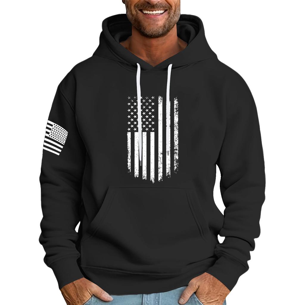 Men's Loose Flag Printed Hooded Sweatshirt Men's Casual Fashion Sports Sweatshirt