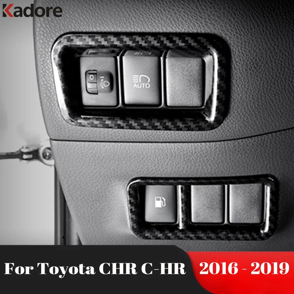 For Toyota CHR C-HR 2016 2017 2018  Carbon Fiber Car Head Light Lamp Switch Button Panel Cover Trim Interior Accessories