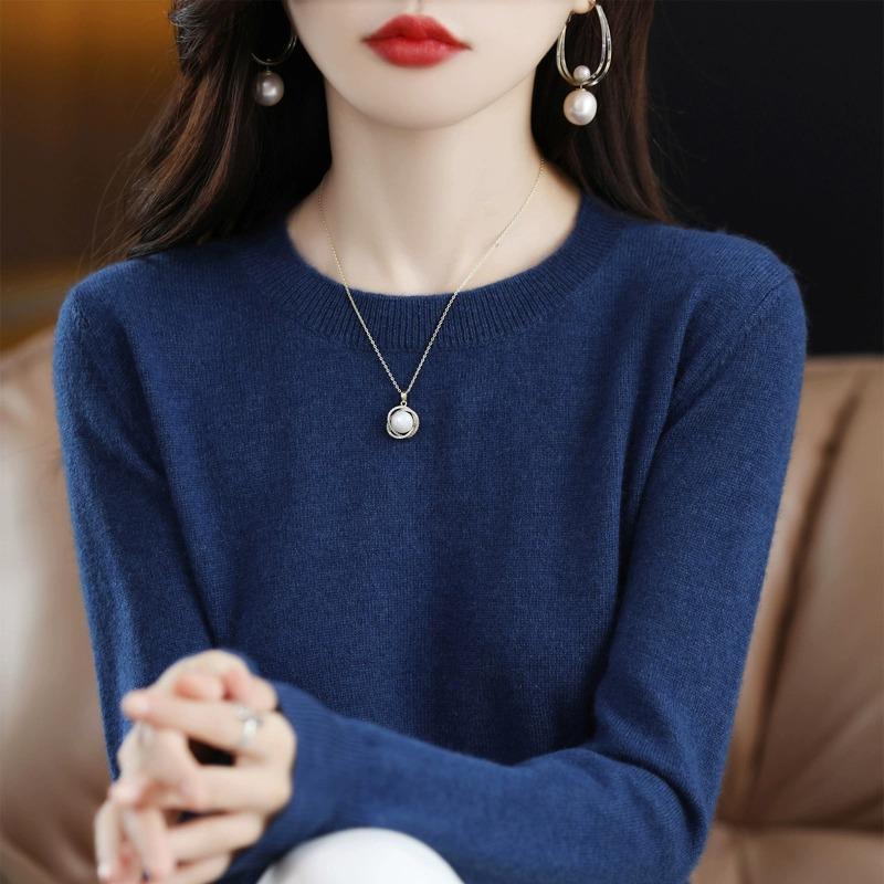 Rundhals Strickpullover Damen Einfarbig Basis Pullover Lockerer Jumper Innenschicht Strickwaren Oberteil Vielseitiger Pullover Freizeitpullover Herbst Winter