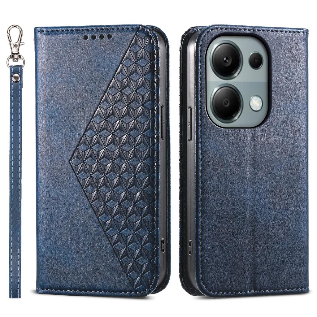 For Xiaomi Redmi Note 13 Pro 4G Case PU Leather Rhombus Imprinted Pattern Wallet Phone Cover