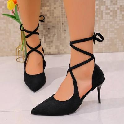 2025 Ankle-wrap Women's High Heels Novelty Pointed Toe Lace Up Thin Heels Pumps for Retro Dress & Party Shoes Zapatos