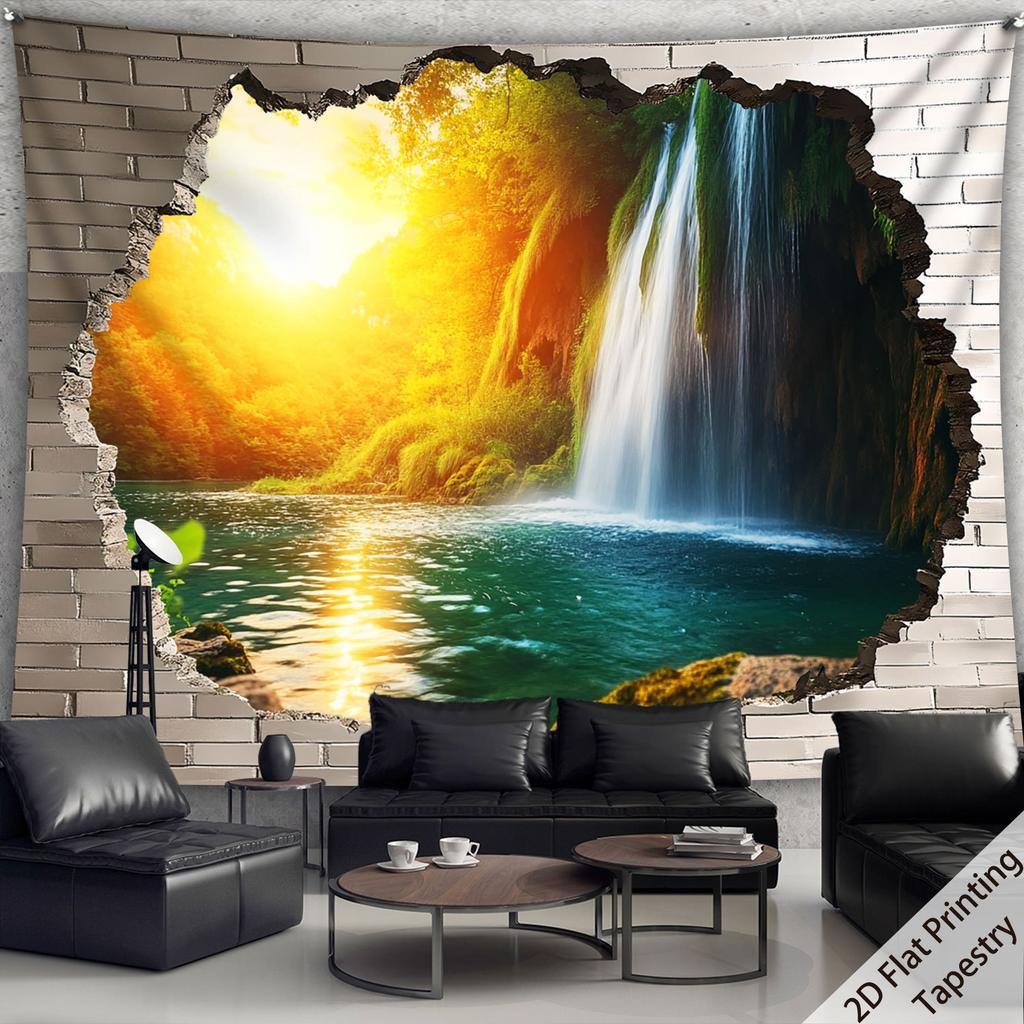 Sunshine Waterfall Forest Digital printing polyester wall tapestry suitable for use in living rooms bedrooms offices bars party