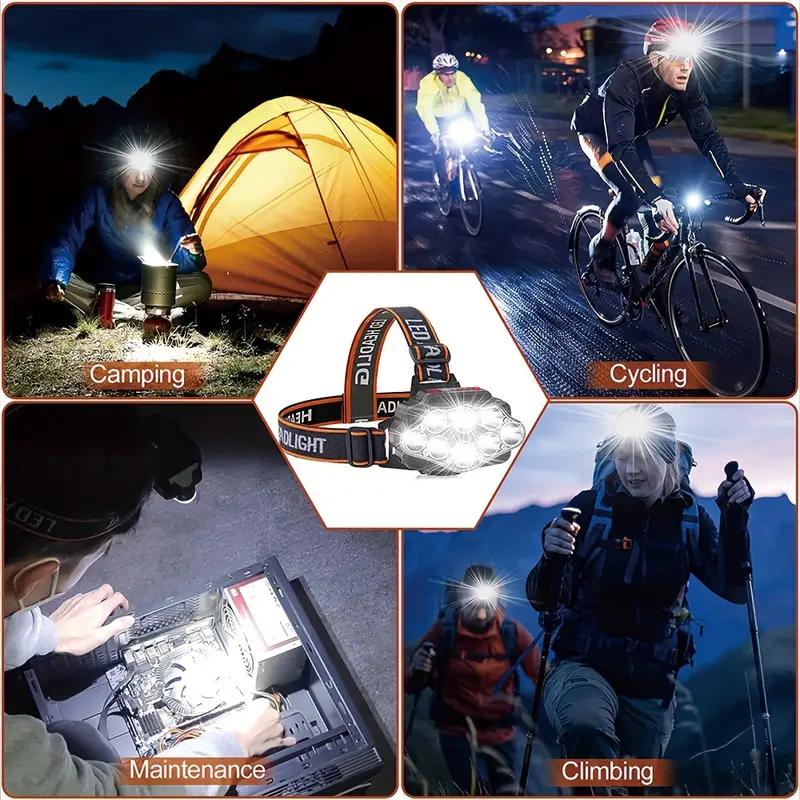 Portable 8LED Fishing Strong Headlight Outdoor Life Waterproof Headlamp 2400mah 4 Gears Super Brightness Lantern