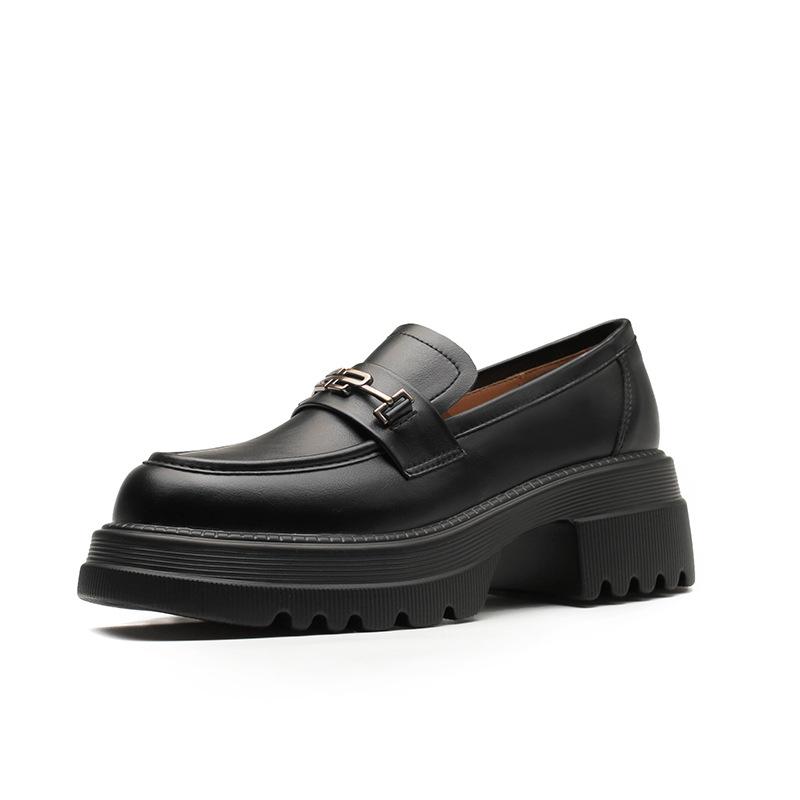 Casual style shallow mouth thick heel small leather shoes student era single shoes women