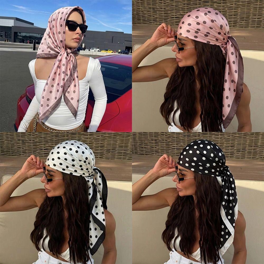 Silk Satin Dot Print Square Scarf 90cm Silk Scarf New Head Wraps  Daily Party